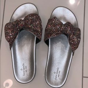 Kate Spade Shellie Glitter Bow Pool Slide Sandals